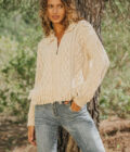 Short Baggy Cabled Cardigan Brisa, Cream - Isla Ibiza Bonita