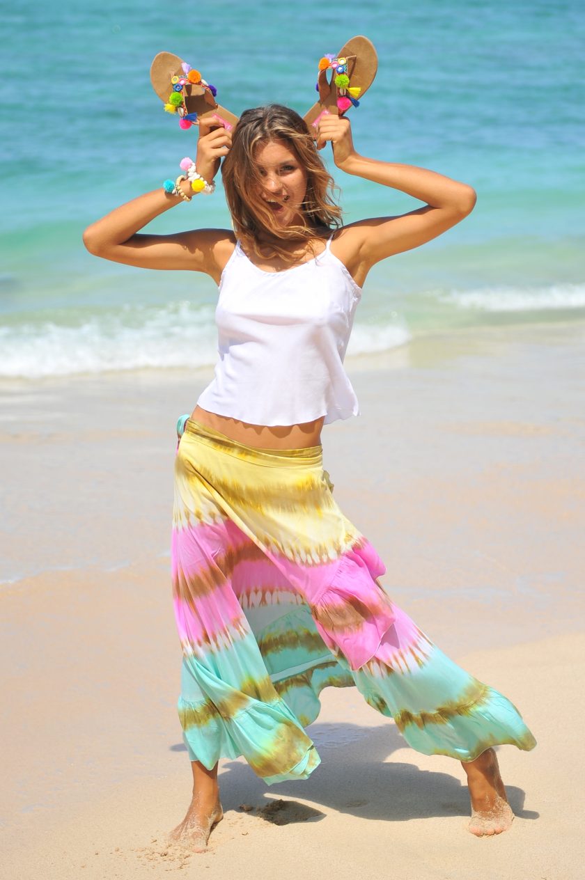 BRASIL Wrap Skirt Tie Dye in Brasil A1732br and Crop Top in White A1762 5 scaled