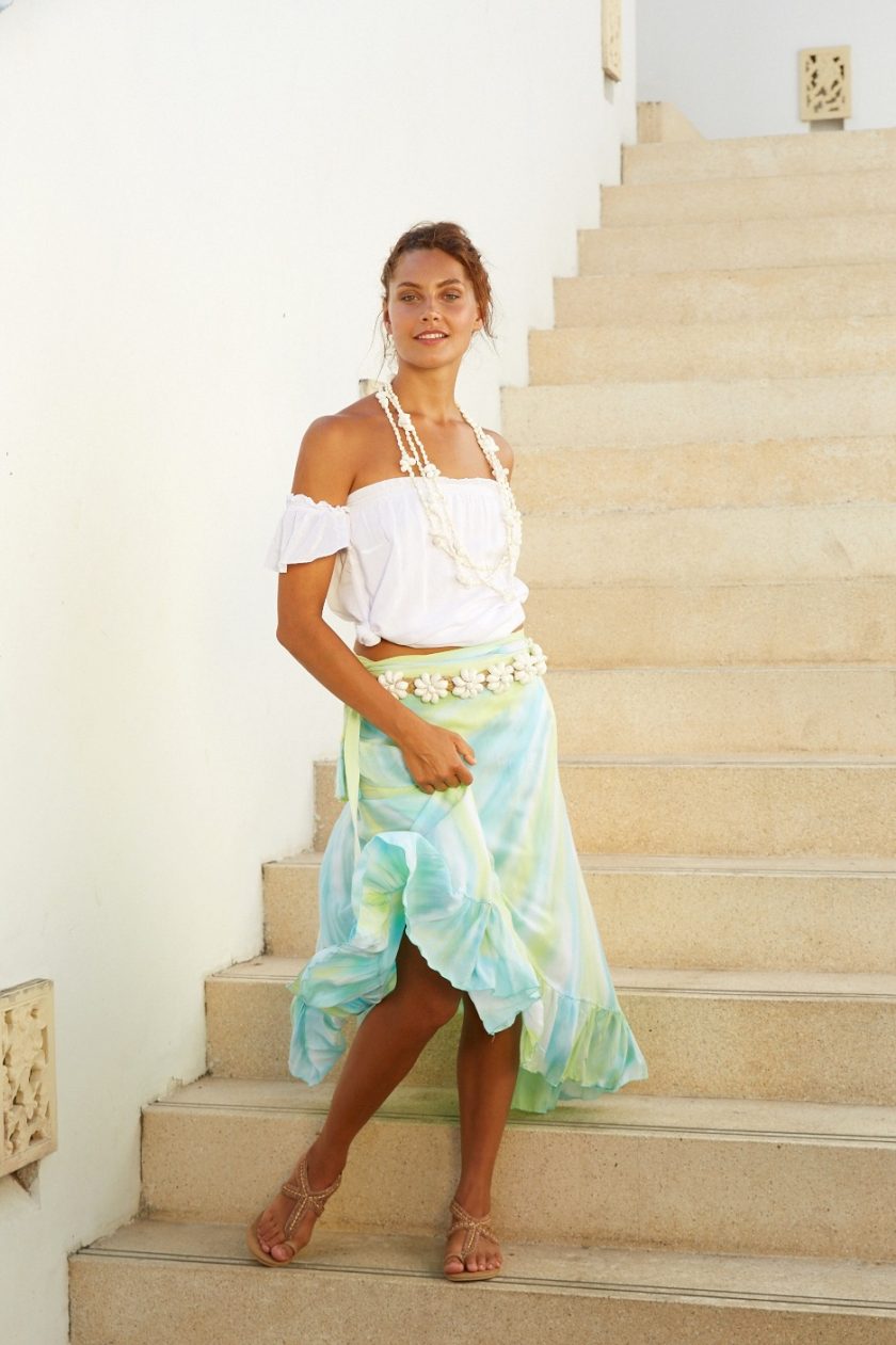 Top Bibienne White A1958wh and Wrap Skirt Long Tie Dye Papagayo A19301 4