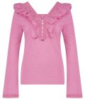 Long Sleeve Ruffle T’Shirt Lace, Pink - Isla Ibiza Bonita