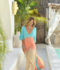 Kaftan Laurie Sunny Days, Turquoise/Orange - Hot Lava - Afbeelding 3