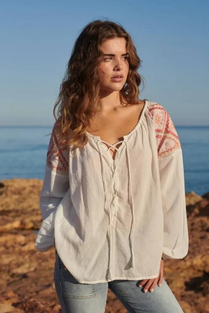 Blouse Embroidery white / sunset - Isla Ibiza Bonita