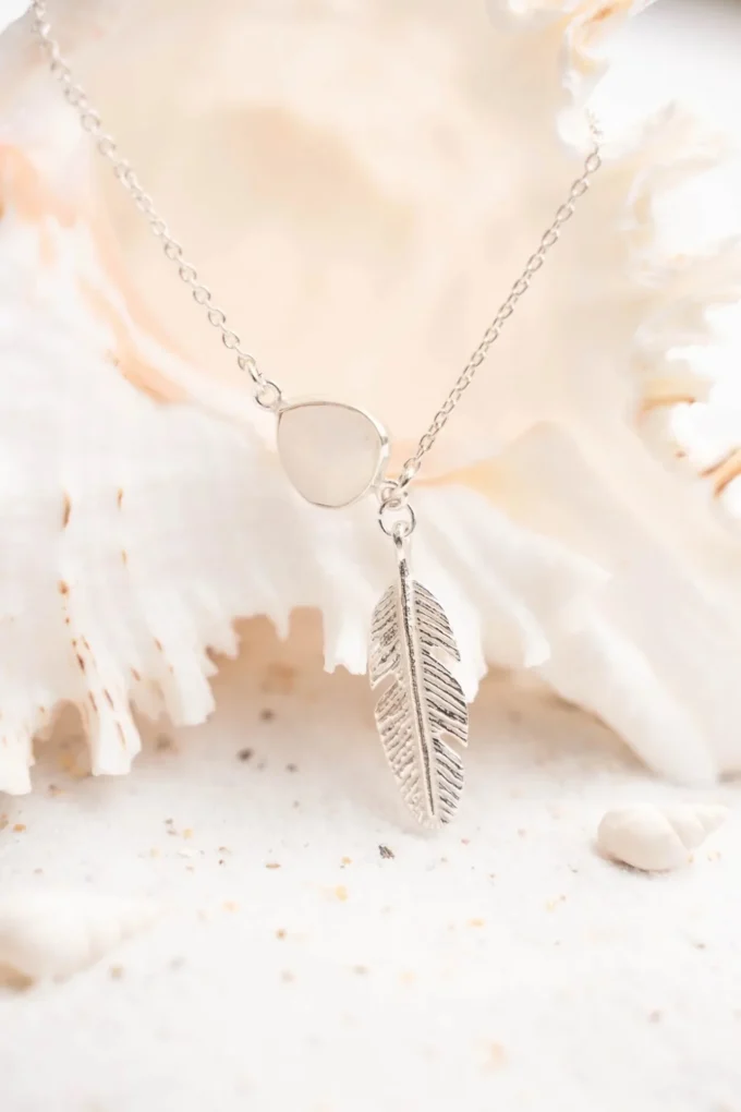 Single Enkelbandje Feather Silver White