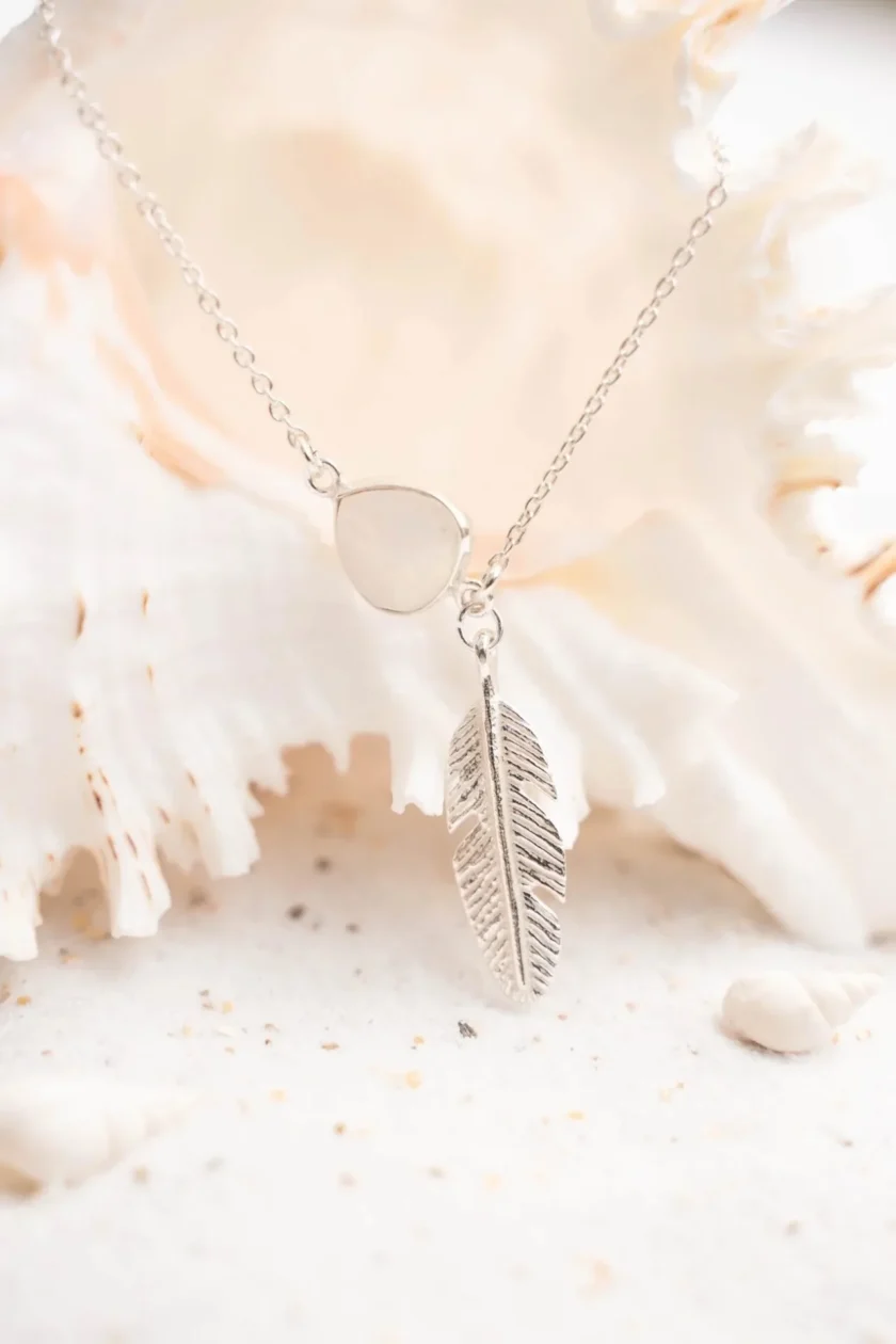 Single Enkelbandje Feather Silver White