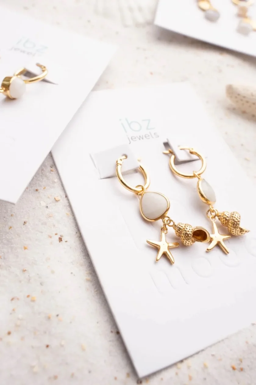 Earring Shell Star Gold White - Imagen 7
