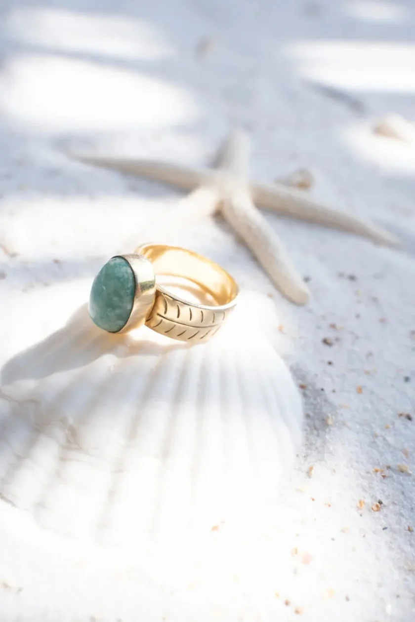 Ring Wide Stone Gold Aqua - Imagen 2