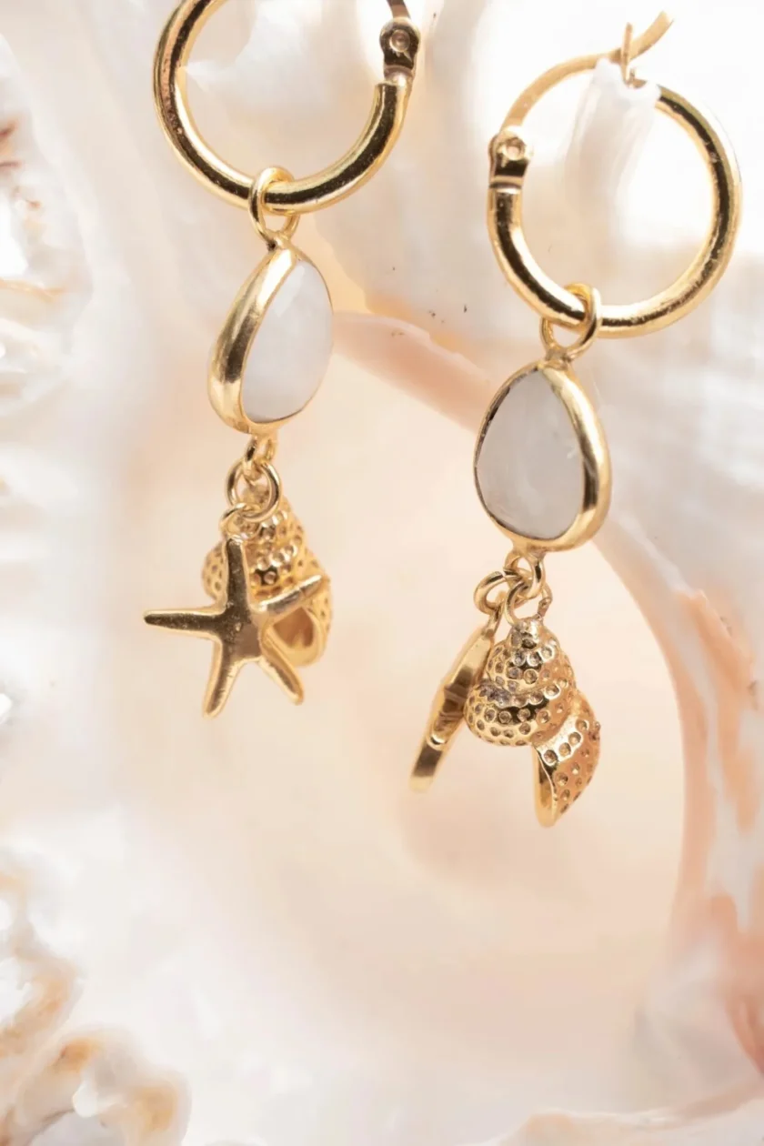Earring Shell Star Gold White