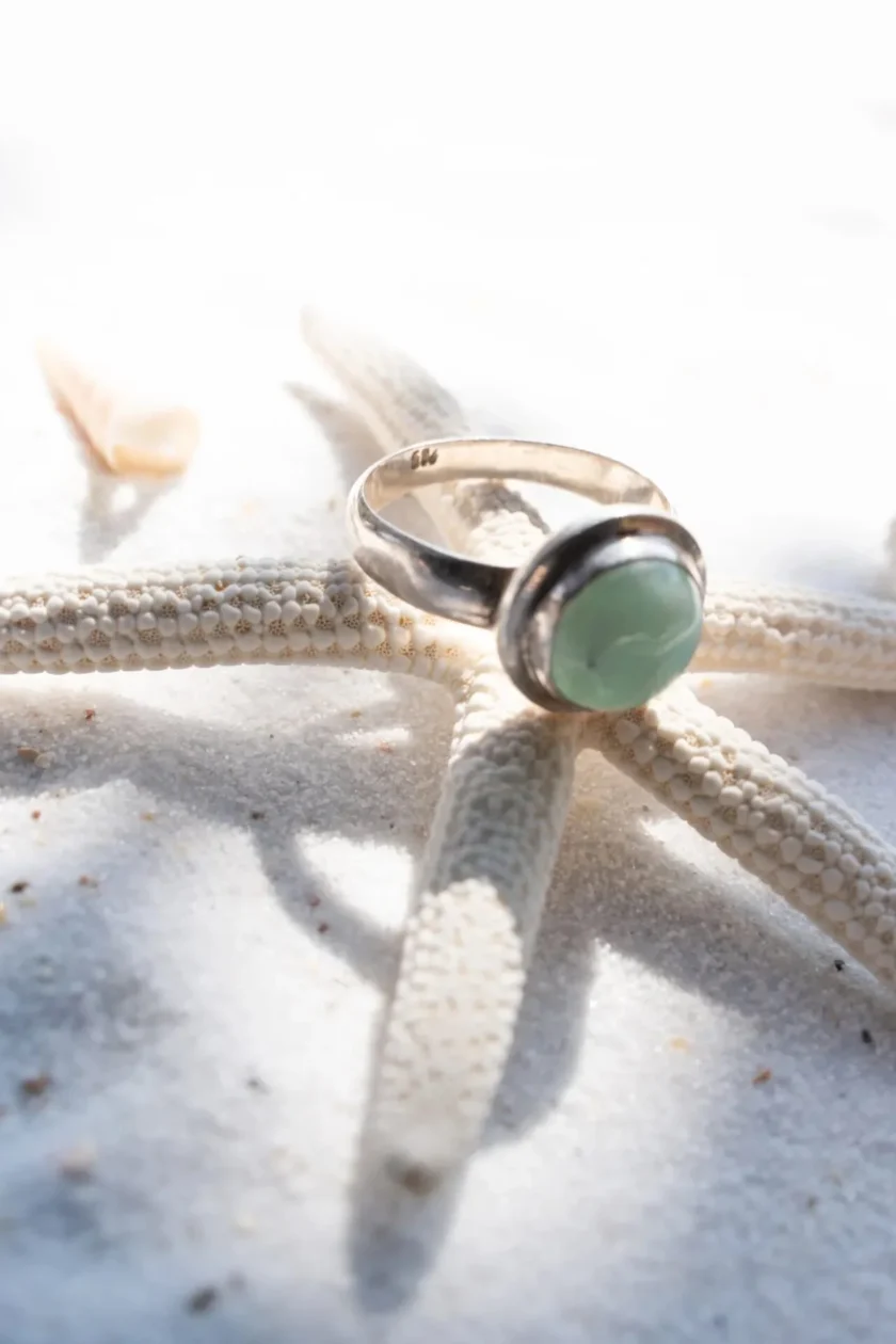 Ring Round Stone Silver Aqua - Imagen 3