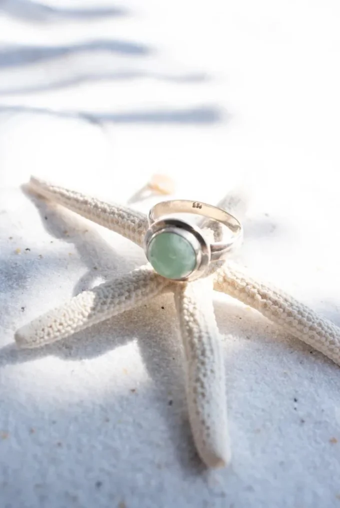 Ring Round Stone Silver Aqua