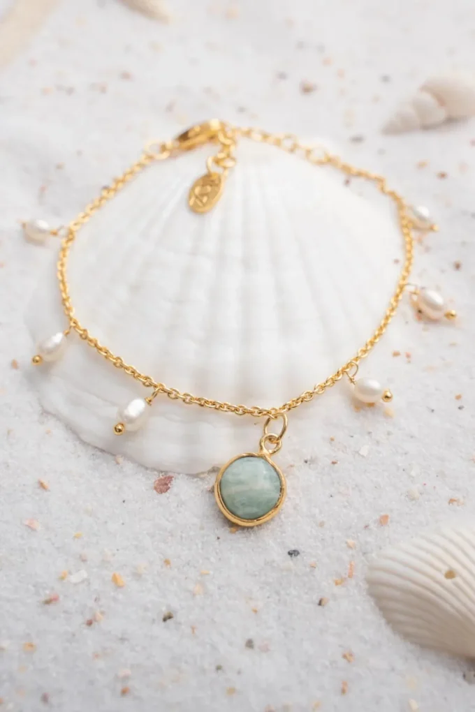 Single Enkelbandje Pearl Gold Aqua