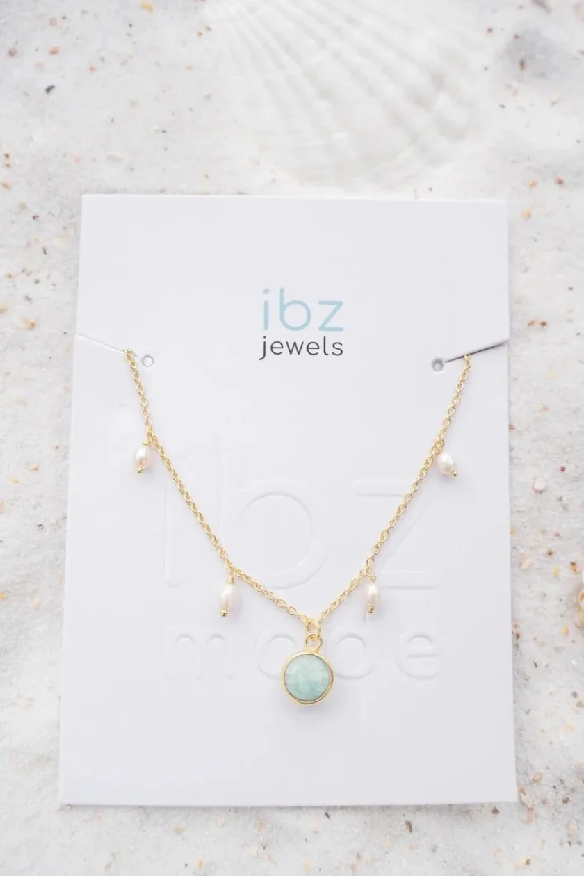 Single Enkelbandje Pearl Gold Aqua - Image 2