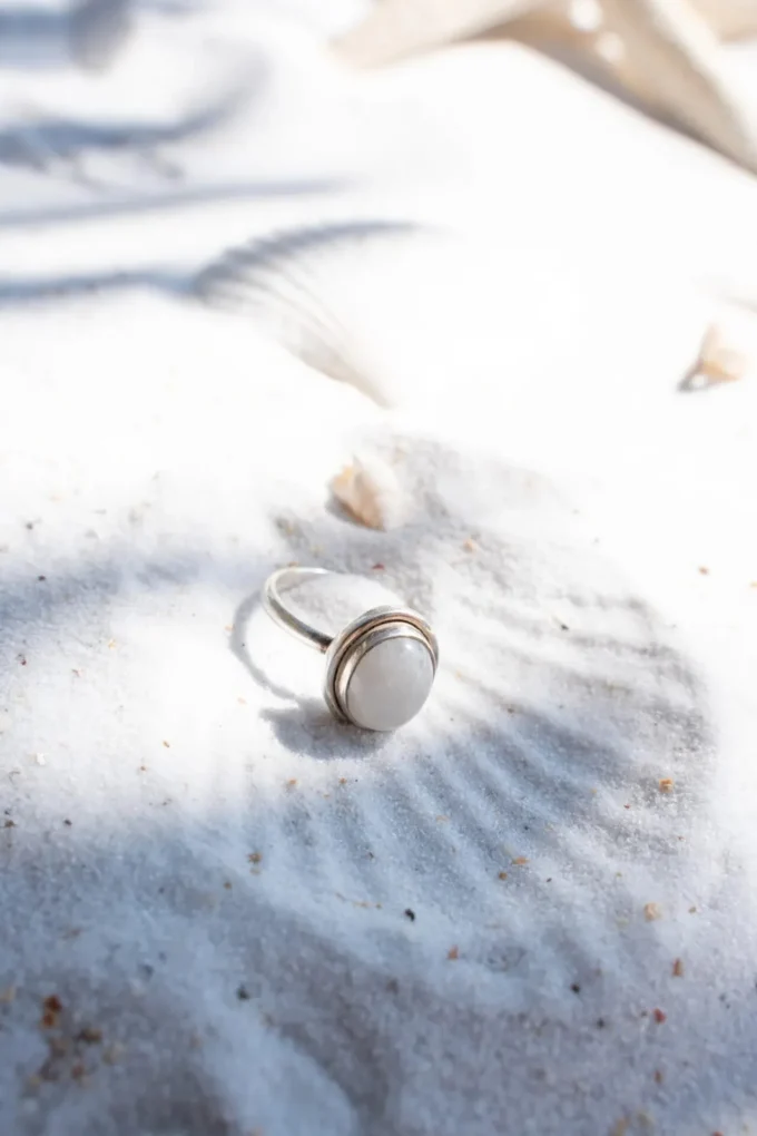 Ring Round Stone Silver White