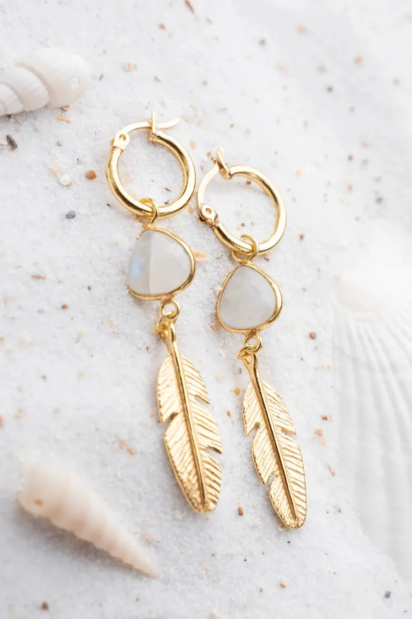 Earring Feather Gold White