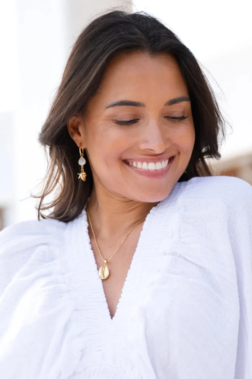 Earring Shell Star Gold White - Imagen 3