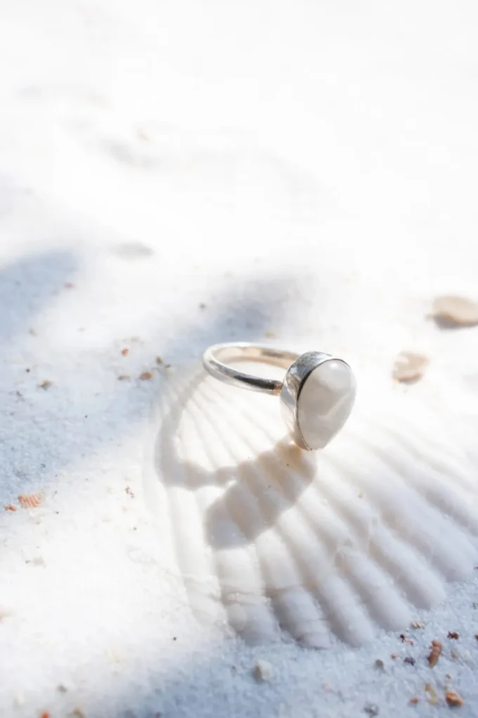 Ring Drip Stone Silver White