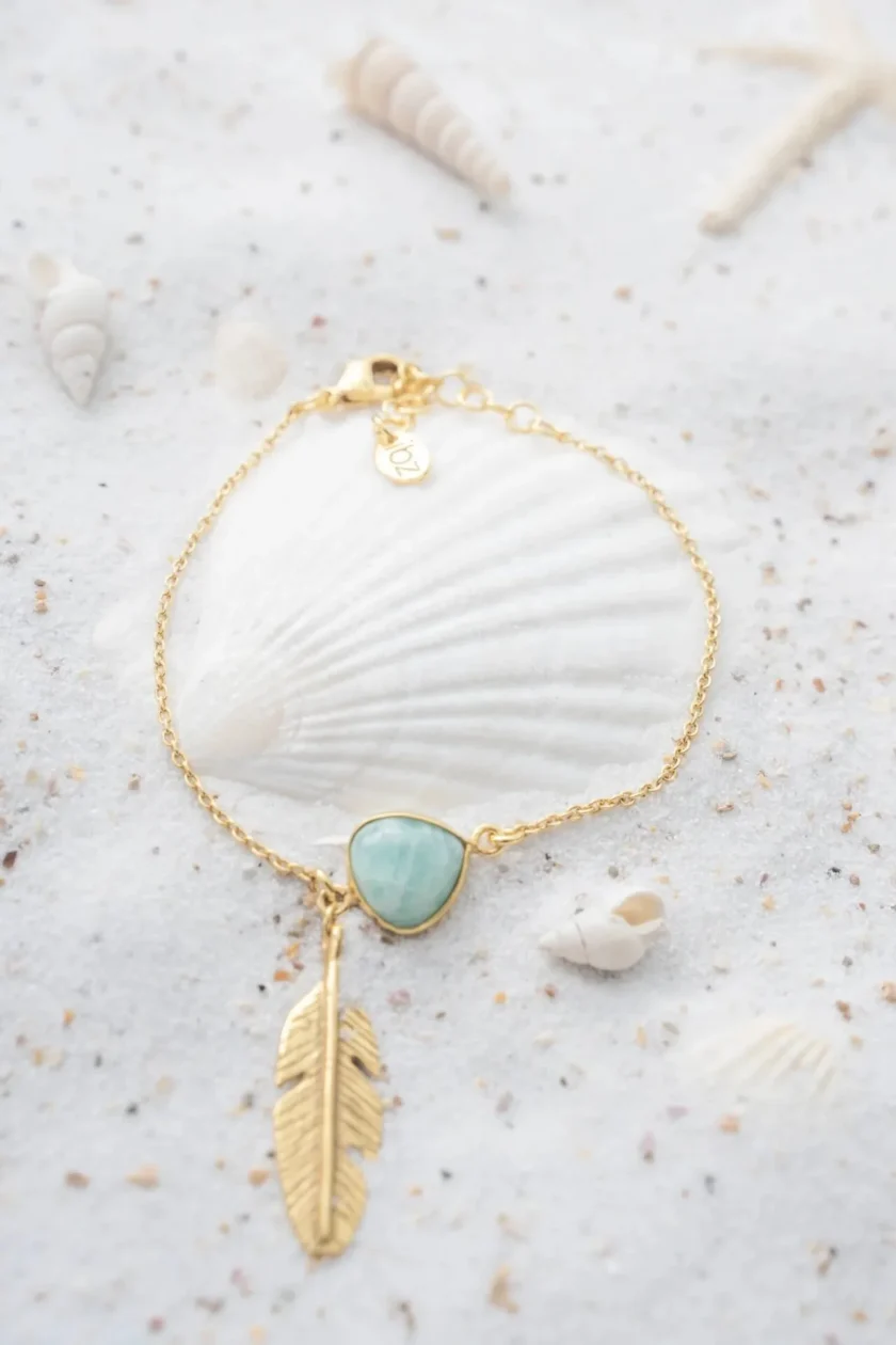 Single Enkelbandje Feather Gold Aqua - Imagen 2