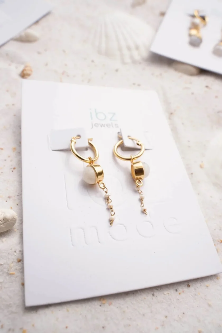 Earring Pearl Chain Gold White – Image 5