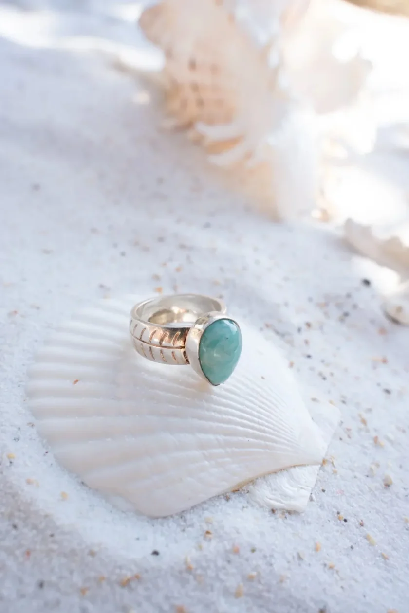 Ring Wide Drip Stone Silver Aqua