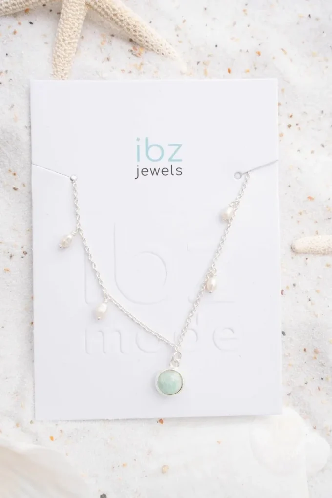 Single Enkelbandje Pearl Silver Aqua