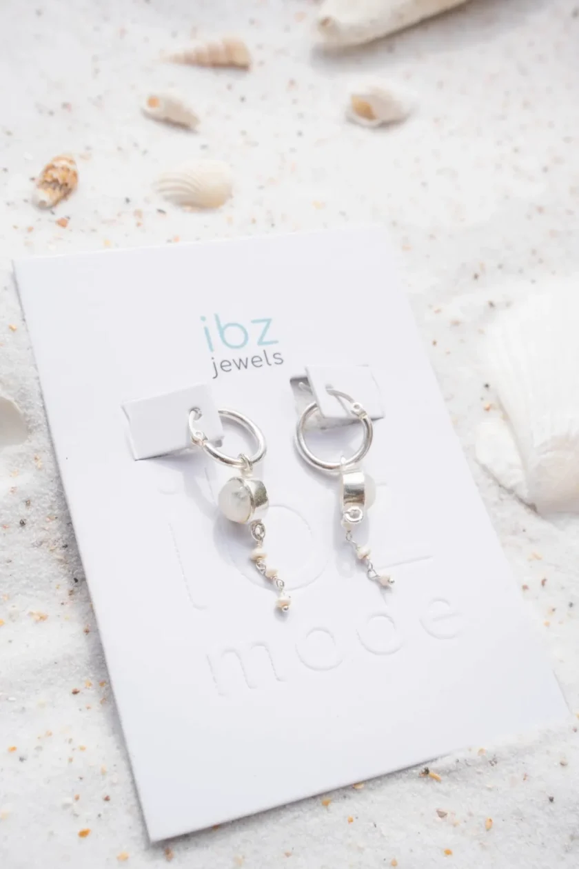 Earring Pearl Chain Silver White – Image 3