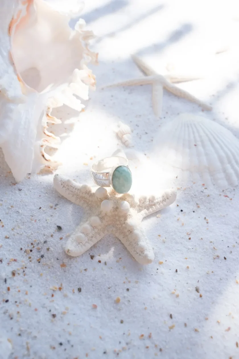 Ring Wide Stone Silver Aqua - Imagen 3