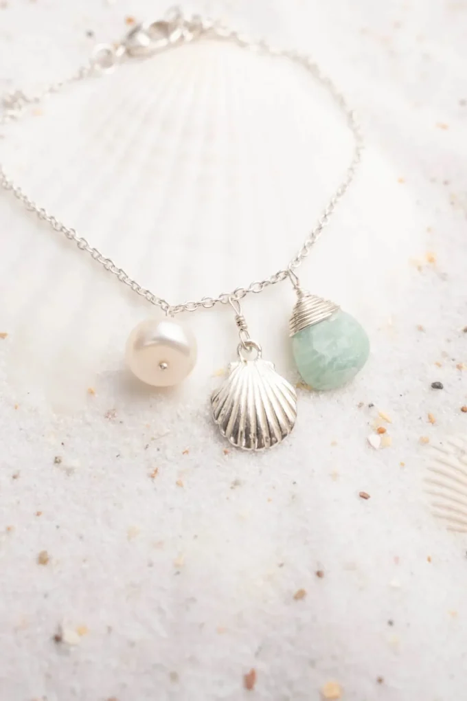 Single Bracelet Shell Silver Aqua