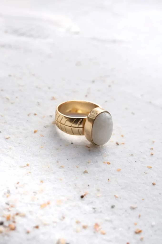 Ring Wide Stone Gold White