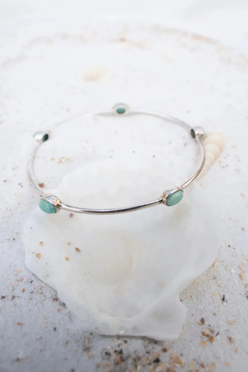 Bangle Bracelet Dots Silver Aqua
