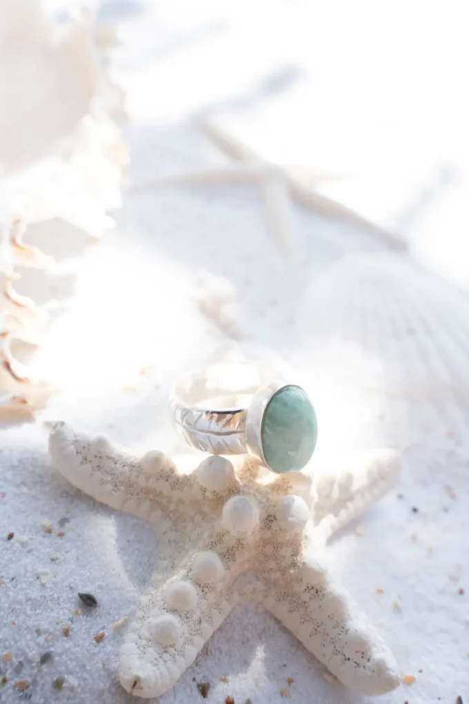 Ring Wide Stone Silver Aqua