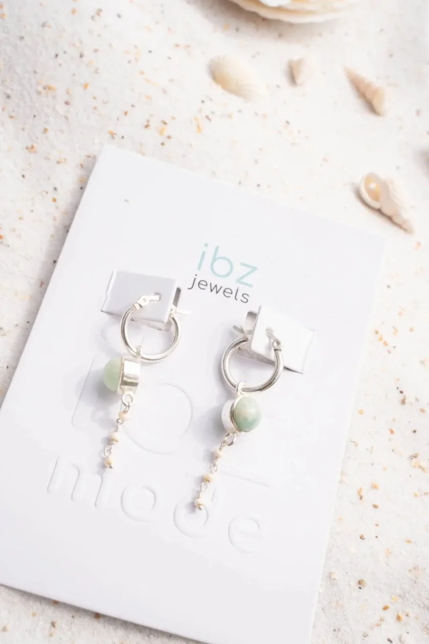 Earring Pearl Chain Silver Aqua – Image 7