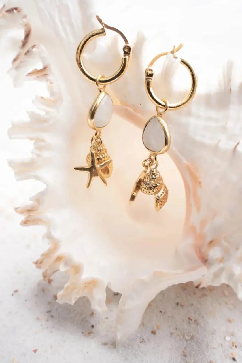 Earring Shell Star Gold White - Imagen 8