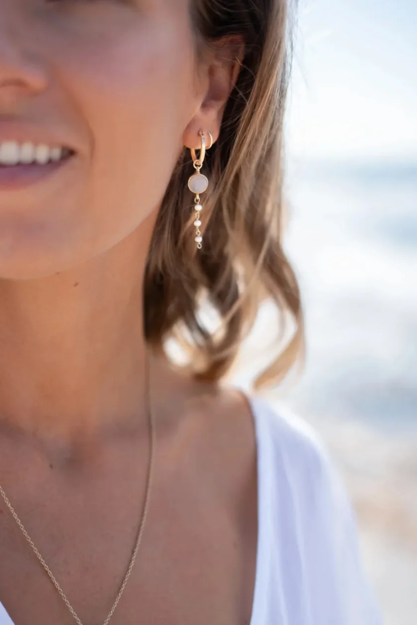 Earring Pearl Chain Gold White