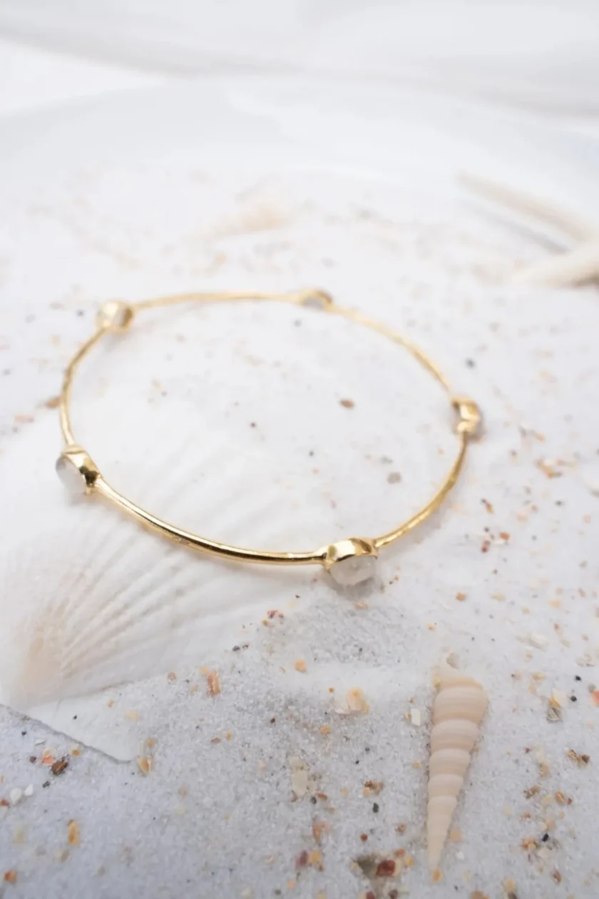 Bangle Bracelet Dots Gold White