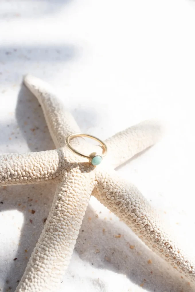 Ring Single Stone Gold Aqua