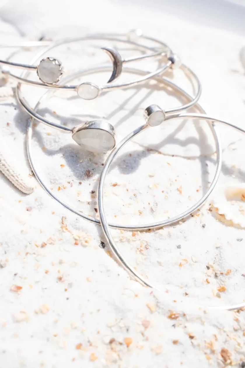 Bangle Bracelet Dots Silver White - Afbeelding 3