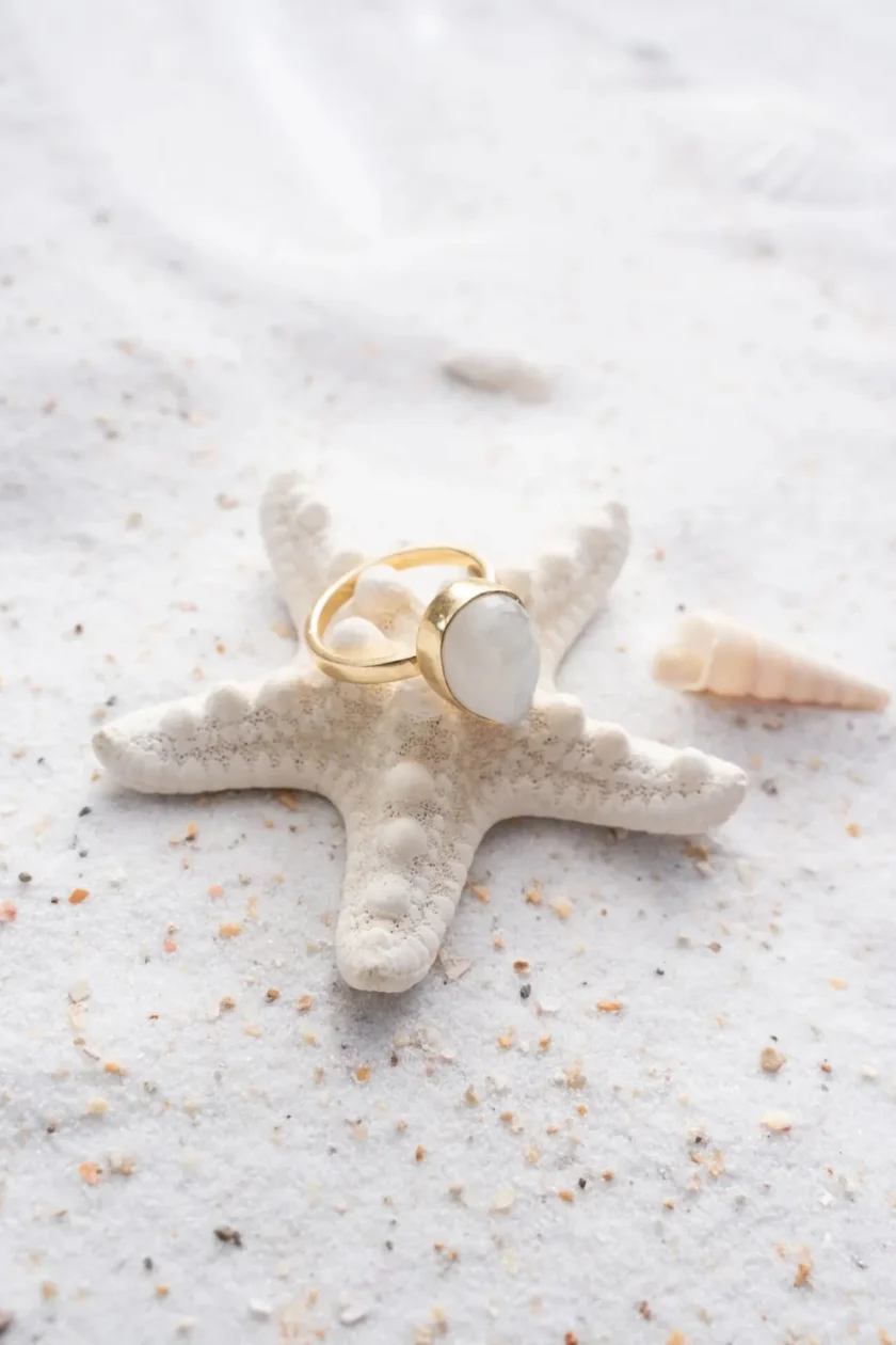 Ring Drip Stone Gold White