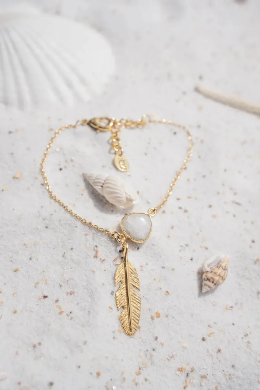 Single Enkelbandje Feather Gold White - Image 2