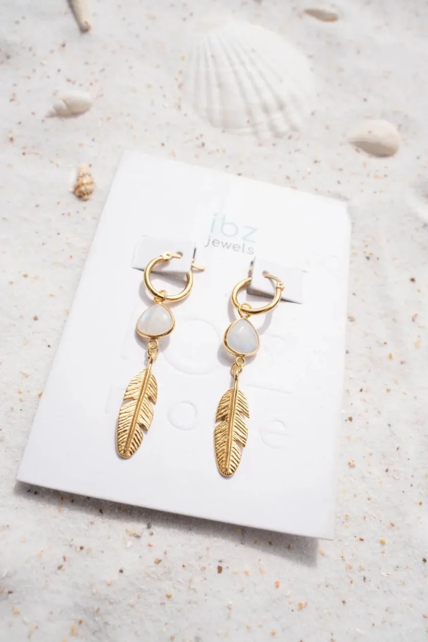 Earring Feather Gold White – Image 3