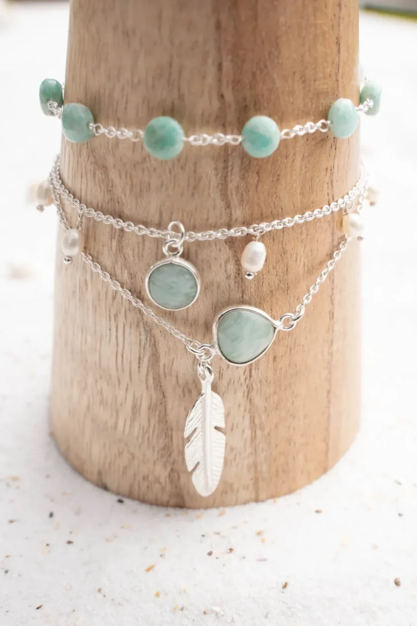 Single Bracelet Pearl Silver Aqua - Image 2