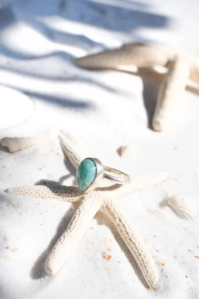 Ring Drip Stone Silver Aqua