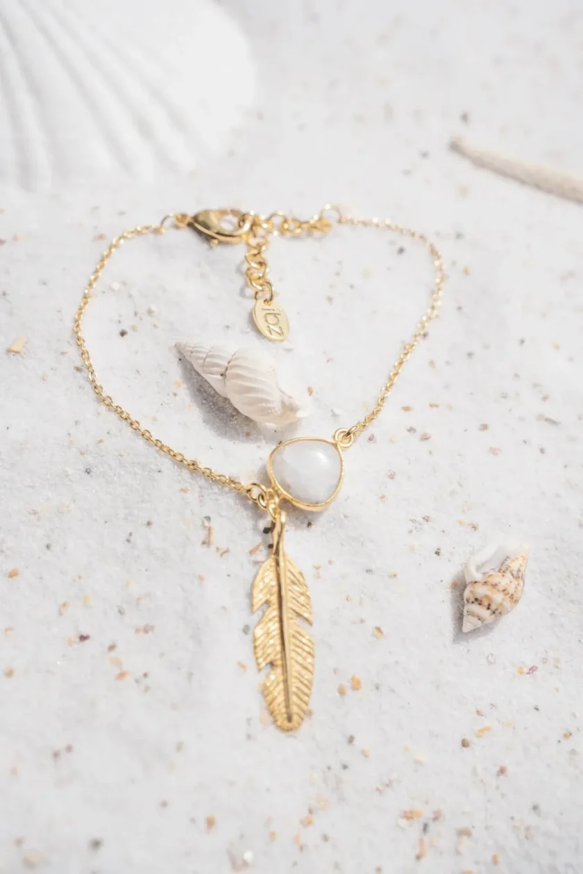 Single Bracelet Feather Gold White - Afbeelding 3