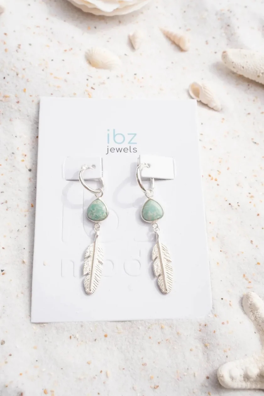 Earring Feather Silver Aqua - Image 2