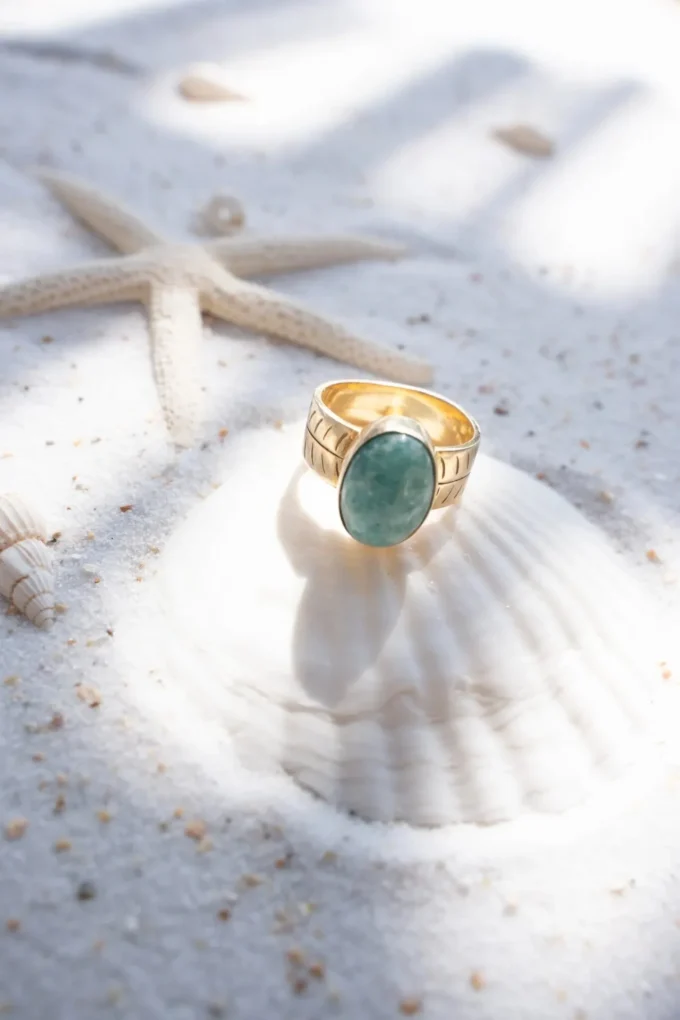 Ring Wide Stone Gold Aqua