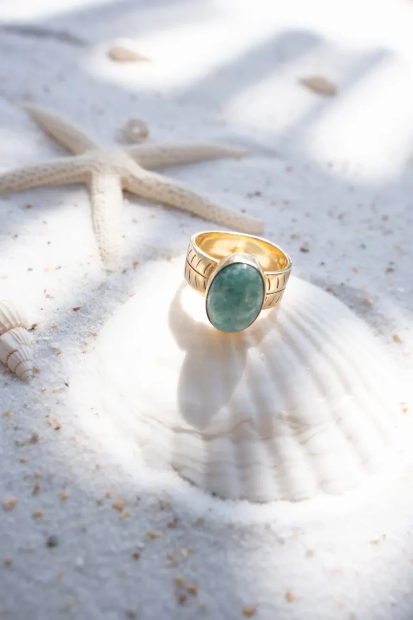 Ring Wide Stone Gold Aqua