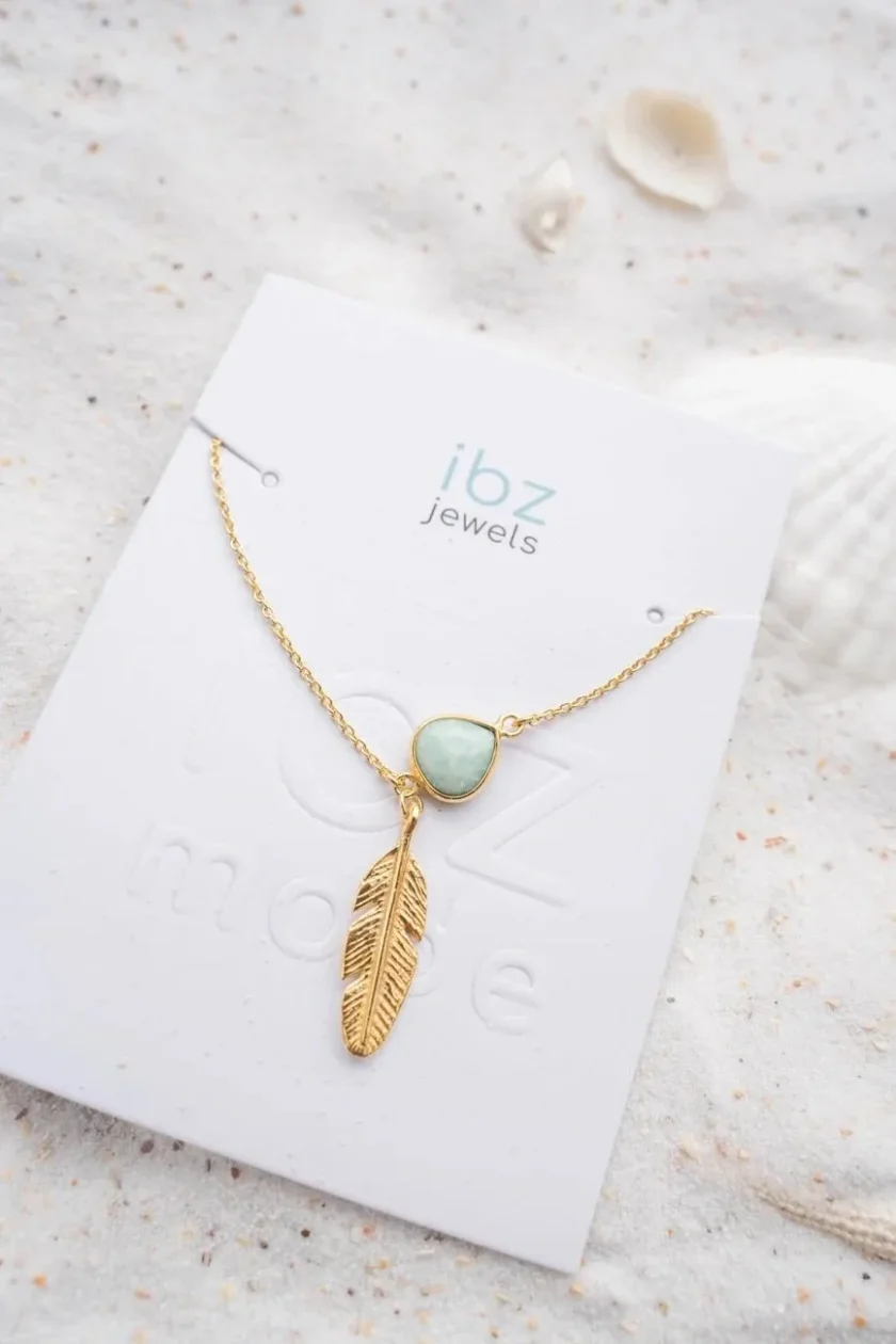 Single Enkelbandje Feather Gold Aqua - Imagen 3