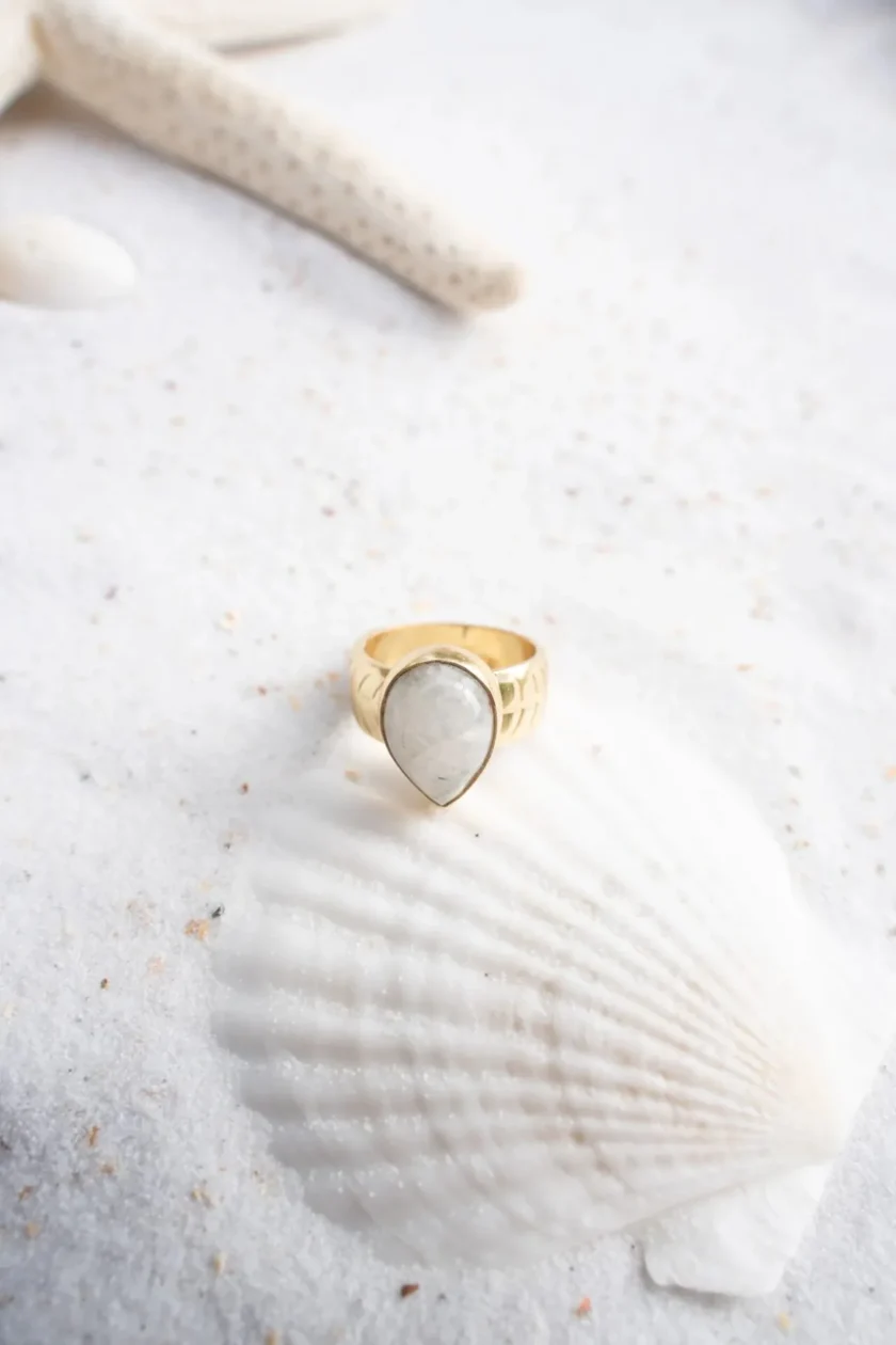 Ring Wide Drip Stone Gold White - Imagen 2