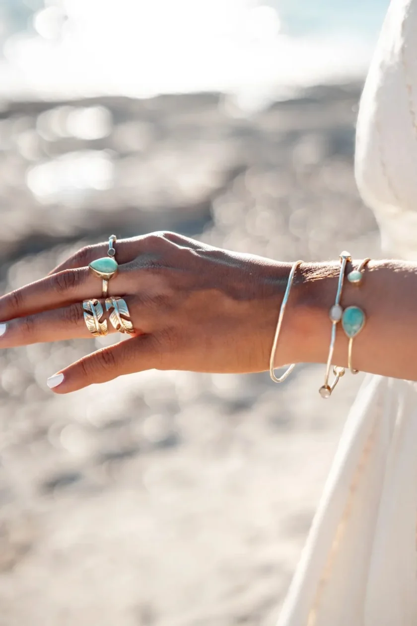 Ring Drip Stone Gold Aqua - Imagen 3