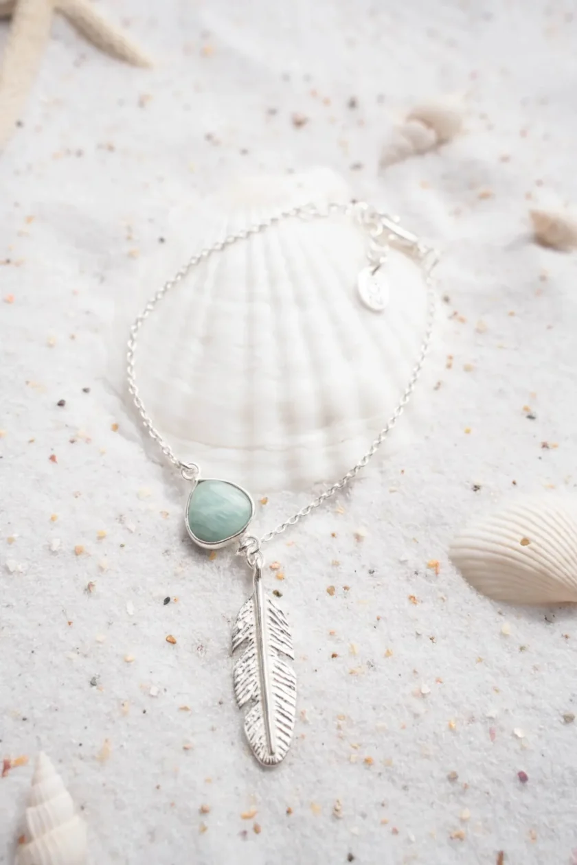 Single Enkelbandje Feather Silver Aqua - Image 2