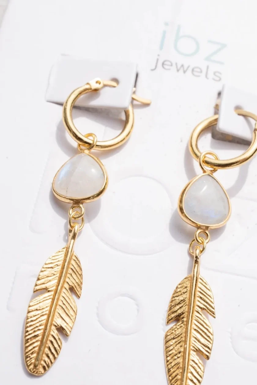 Earring Feather Gold White – Image 4