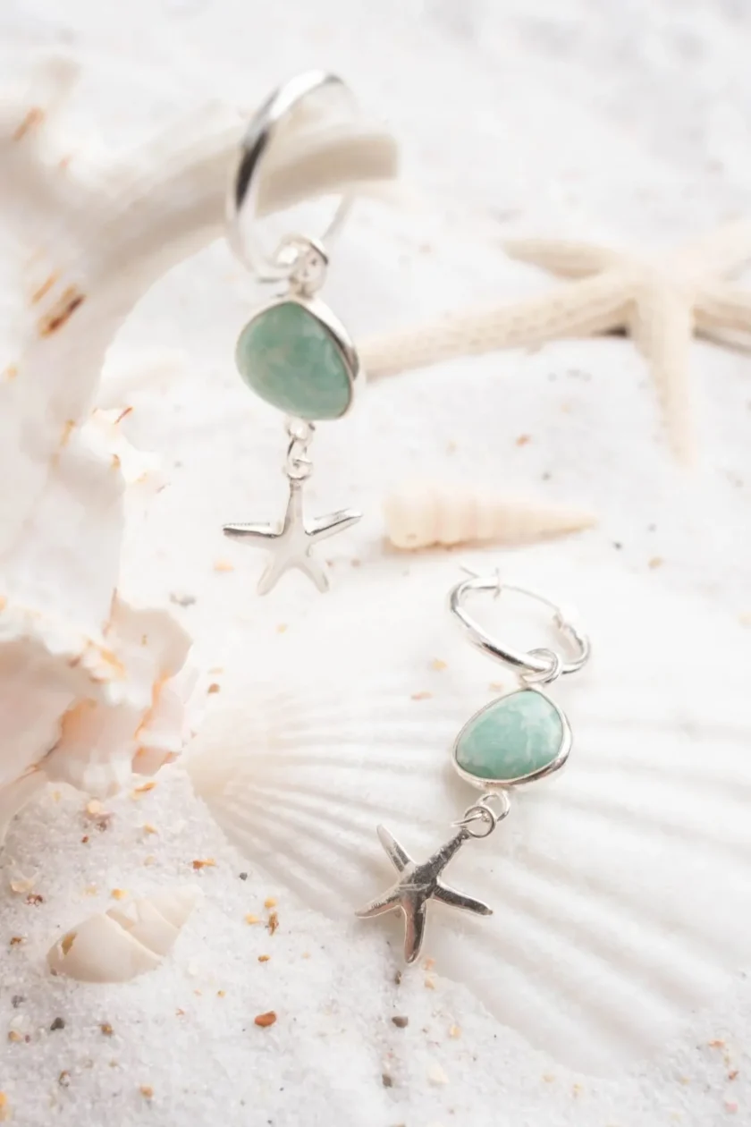 Earring Seastar Silver Aqua